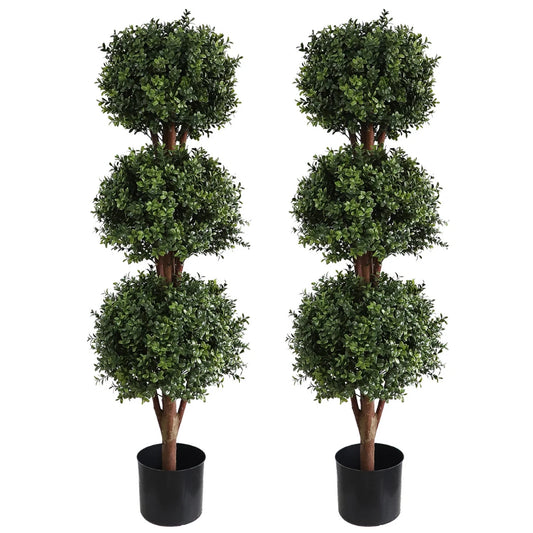 56in(4.6ft) Artificial Topiary Triple Ball Boxwood Tree